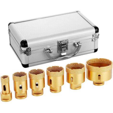 Foret Diamant à Sec Trépan Scie Cloche Kits 20/35/40/45/50/68 mm 6 Pcs Forets Diamantés Cylindrique Ensemble de Scies-cloches avec Filetage M14 pour Meuleuse Carrelage Porcelaine Granit Marbre
