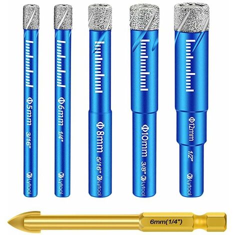 Foret Diamant, Foret Diamant Carrelage, Foret Gres Cerame Forêt Carrelage,avec 5,6,8,10,12 mm, Meche Metal pour Carrelage de 6mm, Meche Carrelage pour Céramique Verre Granit Marbre Quartz