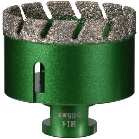 Foret diamanté à sec pour carrelage - 65 mm - Raccord fileté M14 - Scie cloche soudée sous vide - Pour maçonnerie, trou creux - Pour carrelage, marbre, granit, porcelaine, béton et pierre de