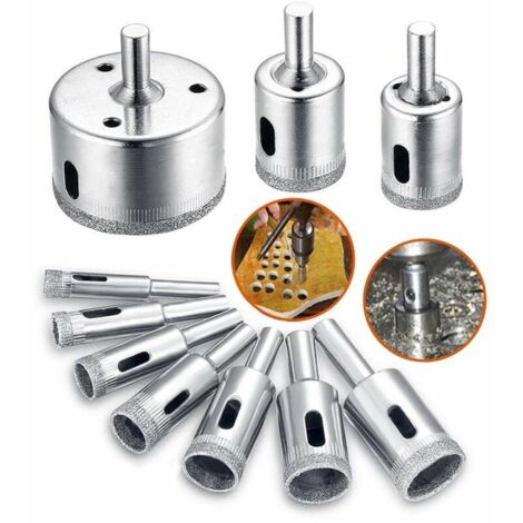 Foret diamanté, Scie-cloche Lot d'accessoires de forets, embouts pour carottier Cutter avec EN acier inoxydable Carbone 8-50 mm 10 pièces(8/10/12/14/16/18/20/22/25/50mm)-LIAIKI