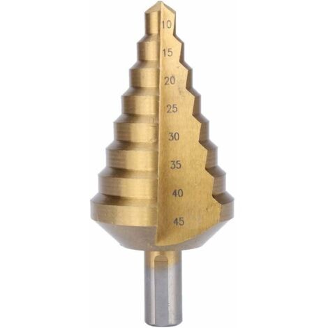 Foret étagé - 10 à 45 mm - Acier HSS - Revêtu de titane - Pointe conique - Pour outils électriques