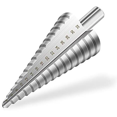 Foret Étagé, 4-32 mm Fraise Etage Metal Triangle Conique Titane HSS, Tige Triangulaire, Meche pour Visseuse sur Métal Acier, Bois, Laiton, Aluminium, Plastique 1 Argent-droit