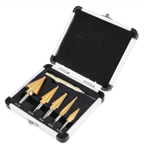 Foret Étagé, 5PCS (5-13mm, 3-13mm, 6-19mm, 5-22mm, 6-35mm), 1 Poinçon Central Automatique + 1 Foret Hélicoïdal