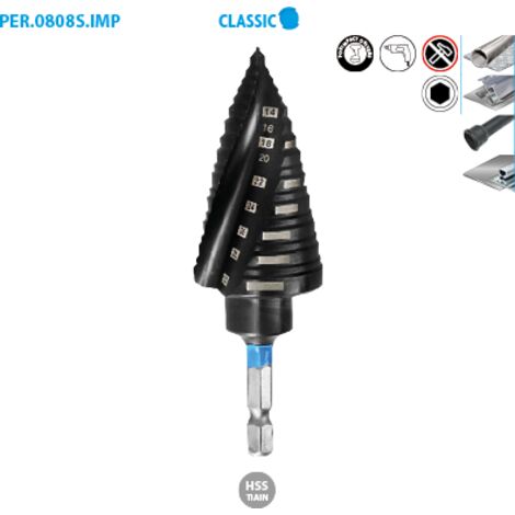 FORET ETAGE ACIER D4-30 MM SPIRALE IMPACT 1/4"