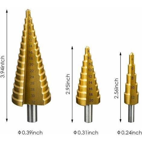 Foret étagé en acier rapide Foret pagode 4-12mm Emballage en sac plastique 3 pièces 4-12, 4-20, 4-32