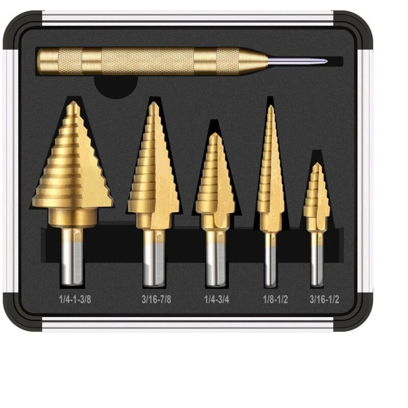 Foret étagé enduit de titane HSS 6 pièces avec outil de forage de coupe-trou de poinçon central