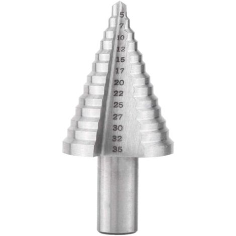 Foret Étagé Foret à Cône Enduit de Titane en Acier Rapide, Foret à Triangle Conique à Queue Hexagonale 5mm-35mm Forets Fraises Etages Echelle - Argent