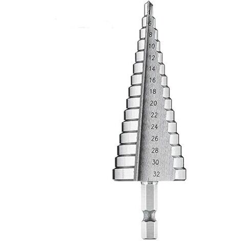 Foret étagé, foret metal, fraise metal,foret etage, diamètre 4-32 mm, acier inoxydable, plastique et bois - conique HSS professionnel Tige de 6.35mm à tôle Step Drill Bit (4-32 mm)