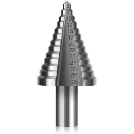 Foret Étagé Fraise Conique à Double Fente (5mm-35mm) avec Revêtement Titane,Solide,Parfait Pour Visseuse Percage sur Acier Bois,Laiton,Aluminium,PVC