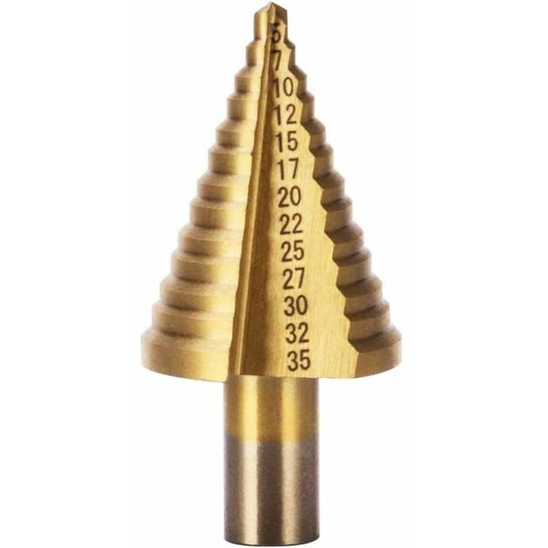 Foret Étagé HSS, Foret Fraise Meche Etage (5mm-35mm) Triangle Conique Titane avec Revêtement Titane,pour Visseuse Percage sur Acier, Laiton, Bois,