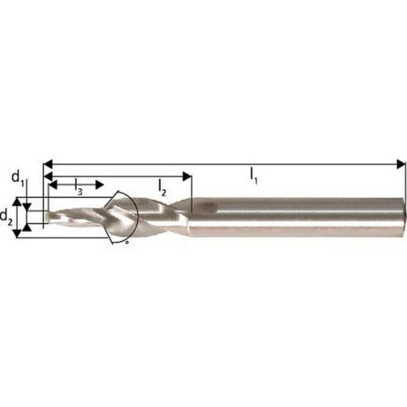 Guhring - Foret étagé pour avant-trous, queue cylindrique 90° Fraise à carotter, filetage M3, foret h8 (d1) x fraise h6 (d2) 2,5 x 3,4 mm