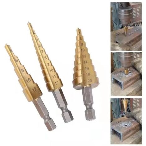 Foret étagé revêtu de titane à rainure droite,HSS,coupe-trou pour bois et métal,ensemble d'outils électriques,3-12mm,4-12mm,4-20mm