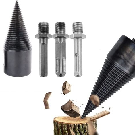 LABLANC Foret fendeur de bûches de bois de chauffage, foret fendeur de bois, foret à cônes électriques amovibles, avec tournevis à cônes pour vis de fendage 32MM, Hex+Rond+Carré