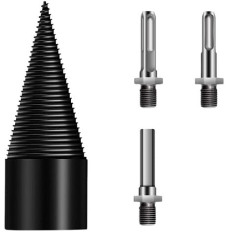 ANGEL CERDA Foret fendeur de bûches, foret fendeur de bois, outil fendeur de bûches robuste, diamètre 32 mm, avec trois tiges (argent)