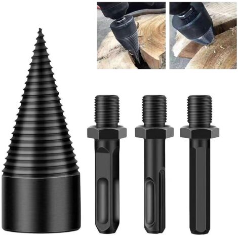 Foret fendeur de bûches, foret fendeur de bois, outil fendeur de bûches robuste, diamètre 32 mm, avec trois tiges (noir)