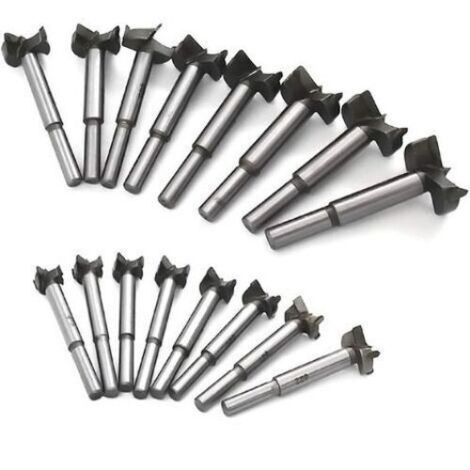 Foret Forstner pour bois 15-35 mm, lot de 16, en acier rapide au carbone, pour perçage de planches de bois, avec ailettes plates et charnières en carbure cémenté.