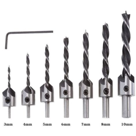 Foret fraisé à trois points pour le travail du bois Foret pour alésoir pour le travail du bois Foret de guidage pour dispositif de chanfreinage du bois Foret à tête fraisée en acier rapide de 3 mm-10 