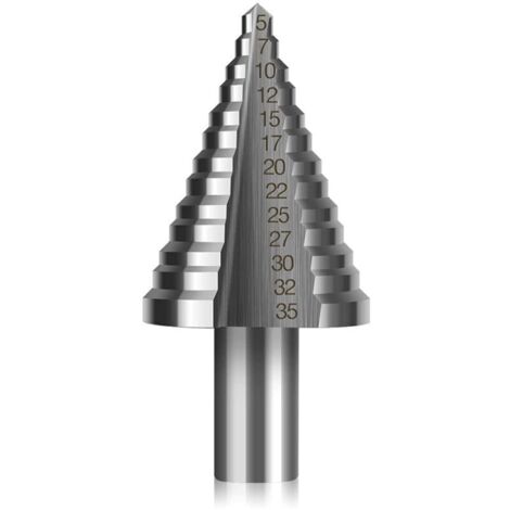 Foret Fraise Meche Etage HSS, Foret Étagé Fraise Conique à Double Fente (5mm-35mm) avec Revêtement Titane, Solide, Parfait Pour Visseuse Percage sur Acier Bois, Plastique, Laiton, Aluminium, PVC