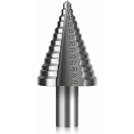 Foret Fraise Meche Etage HSS, Vakki Foret Étagé Fraise Conique à Double Fente (5mm-35mm) avec Revêtement Titane, Solide, Parfait Pour Visseuse Percage sur Acier Bois, Plastique, Laiton, Aluminium, PVC