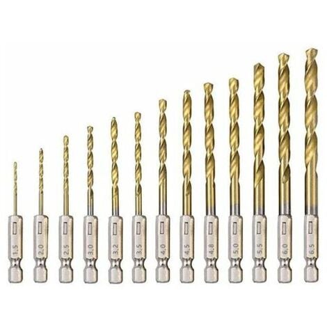 LABLANC Foret Hélicodal en HSS 13Pcs Forets Hexagonaux en Acier Rapide avec Revêtement en Titane 1,5 Mm - 6,5 Mm pour Perage du Bois/Métal/Plastique