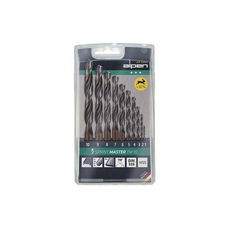 Alpes, Spirale Jeu De Forets 1-10mm, 10pièces, Hss-G, Flexible, Pour Acier, Les Métaux Non-Ferreux, Aluminium, Sprint Master Tm1
