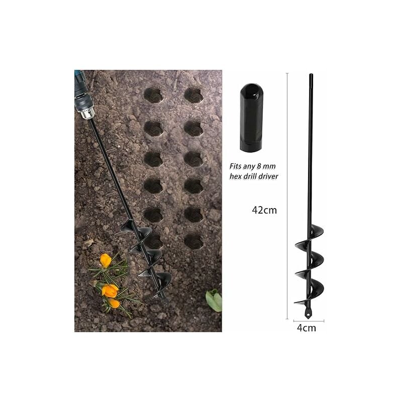 Foret hélicoïdal de Jardinage 4x42cm pour perceuse sans Fil - avec Arbre Robuste - Idéal pour Installer des Plantes,Cultiver des oignons, de Pot de