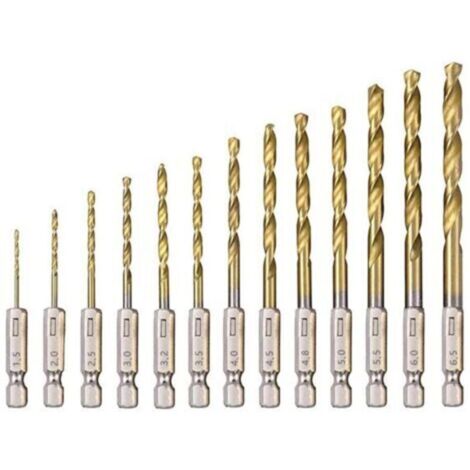 Foret Hélicoïdal en 13Pcs Forets Hexagonaux en Acier Rapide avec Revêtement en Titane 1,5 Mm - 6,5 Mm pour Perçage du Bois/Métal/Plastique
