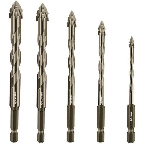 Foret hélicoïdal excentrique haute résistance, lot de 5 forets à maçonnerie pour béton, verre, brique, ciment, carrelage, bois, etc., pointe de 5/32 à 1/2 po.