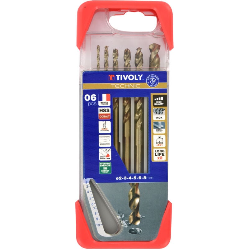 Tivoly - Coffret de 6 Forets Metal Cobalt Technic Gradués contenant les Ø2-3-4-5-6mm