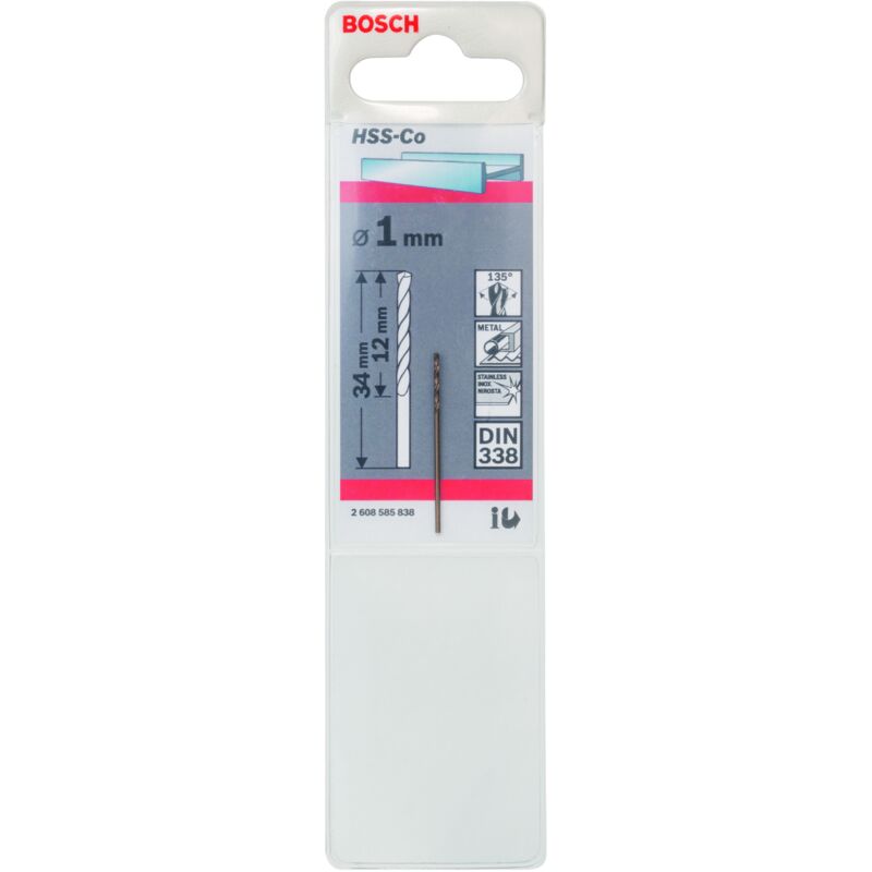 Bosch - Accessories 2608585838 hss Foret pour le métal 1 mm Longueur totale 34 mm Cobalt din 338 tige cylindrique 1 pc(s) W01393