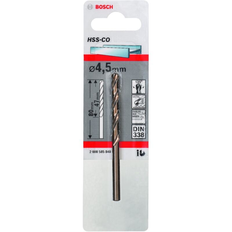 Bosch - forets à métaux rectifiés hss-co standard, din 338 (4,5 x 47 x 80 mm) 5 unités