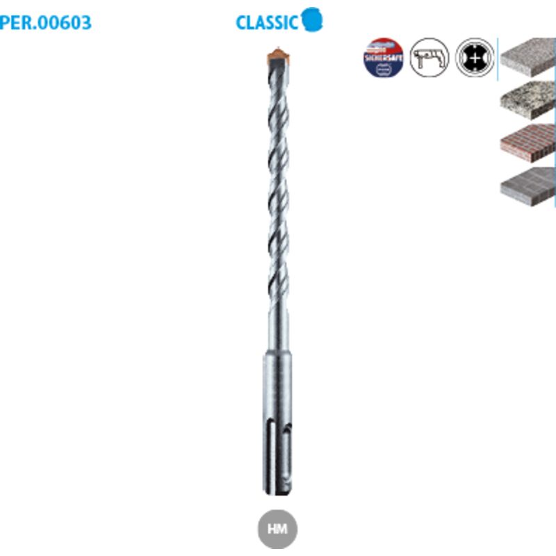 LEMAN Foret sds+ 2 taillants b&eacute;ton Classic &oslash; 12 Long. 600 Long. Utile 550mm