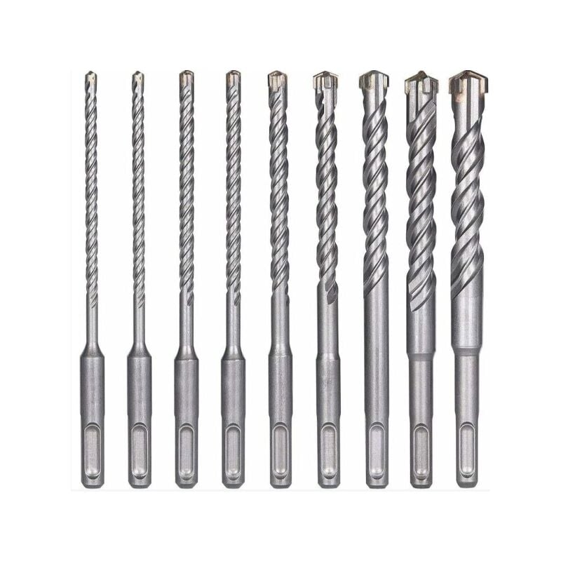 Forets à béton, 9 pièces (5 mm 16 x 160 mm), foret à percussion électrique sds Plus pour perceuse à percussion, forets croisés pour brique, pierre,