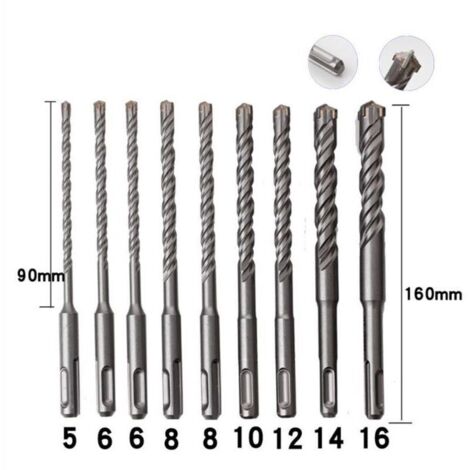 Forets à béton 9 pièces 5mm-16mm – Acier au carbure – Tête en forme de X pour perçage efficace – Pour béton. pierre et carrelage