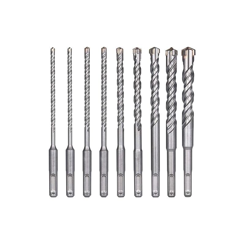 Linghhang - Forets à Béton, 9PCS (5 mm-16x160 mm) Foret Carrelage, Foret à Percussion Électrique SDS-Plus pour Perforateur, Forets Transversaux pour