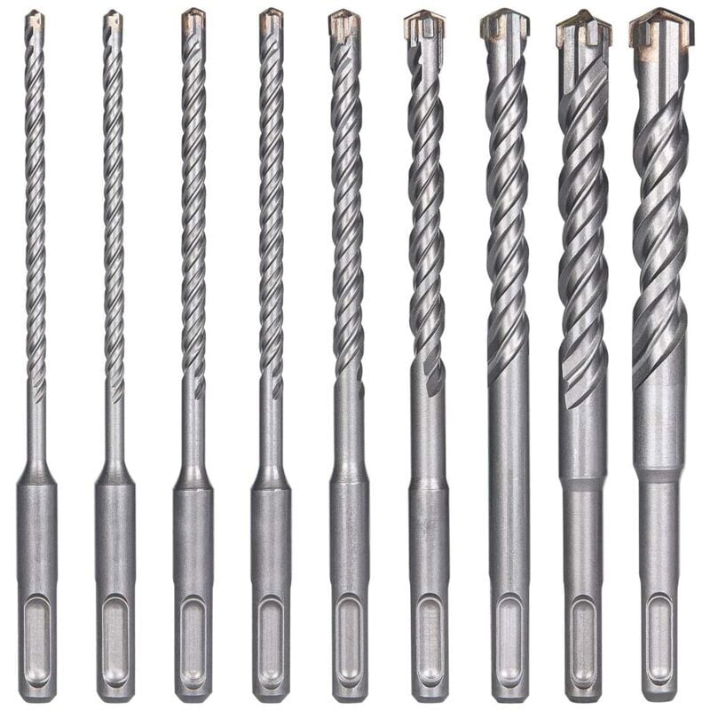 SNQ - Forets à Béton, 9PCS (5 mm 16x160 mm) Foret Carrelage, Foret à Percussion Électrique SDS-Plus pour Perforateur, Forets Transversaux pour Béton,