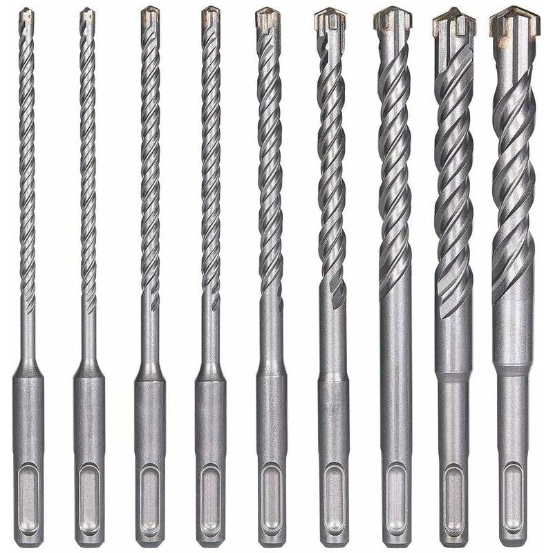 Forets à Béton, 9PCS (5 mm 16x160 mm) Foret Carrelage, Foret à Percussion Électrique SDS-Plus pour Perforateur, Forets Transversaux pour Béton,