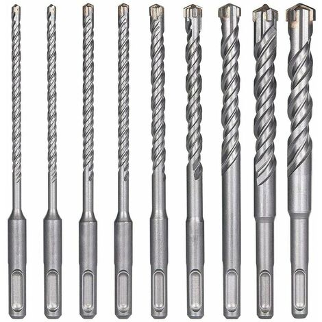 Forets à Béton, 9PCS (5 mm 16x160 mm) Foret Carrelage, Foret à Percussion Électrique SDS-Plus pour Perforateur, Forets Transversaux pour Béton, Brique, Pierre, Naturelle, Métal GU.B/bon