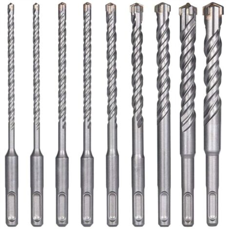 Forets à béton, 9pcs (5mm  16 x 160mm) Foret à carrelage, foret électrique SDS-Plus pour perceuse à percussion, forets croisés pour béton, brique, pierre, naturel, métal