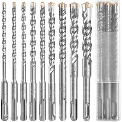 Forets à Béton de Fabrication, 9x pcs (5mm-16mm), 160mm de Long, SDS Plus Foret pour Perforateur, pour Percer dans Beton, Brique, Pièrre, Ciment