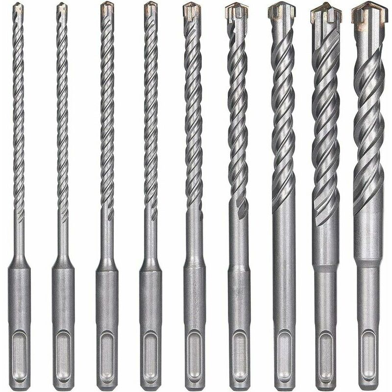 KZQ - Forets à Béton de Haute Qualité - Ensemble de 9 Forets à Percussion électrique SDS-Plus pour Béton, Brique, Pierre Naturelle