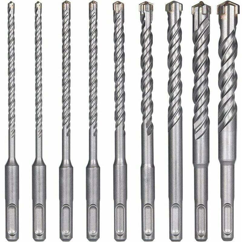 Forets à Béton de Haute Qualité - Ensemble de 9 Forets à Percussion électrique SDS-Plus pour Béton, Brique, Pierre Naturelle