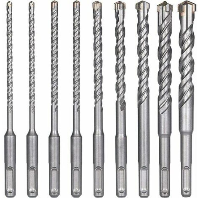 Forets à Béton de Haute Qualité - Ensemble de 9 Forets à Percussion électrique SDS-Plus pour Béton, Brique, Pierre Naturelle