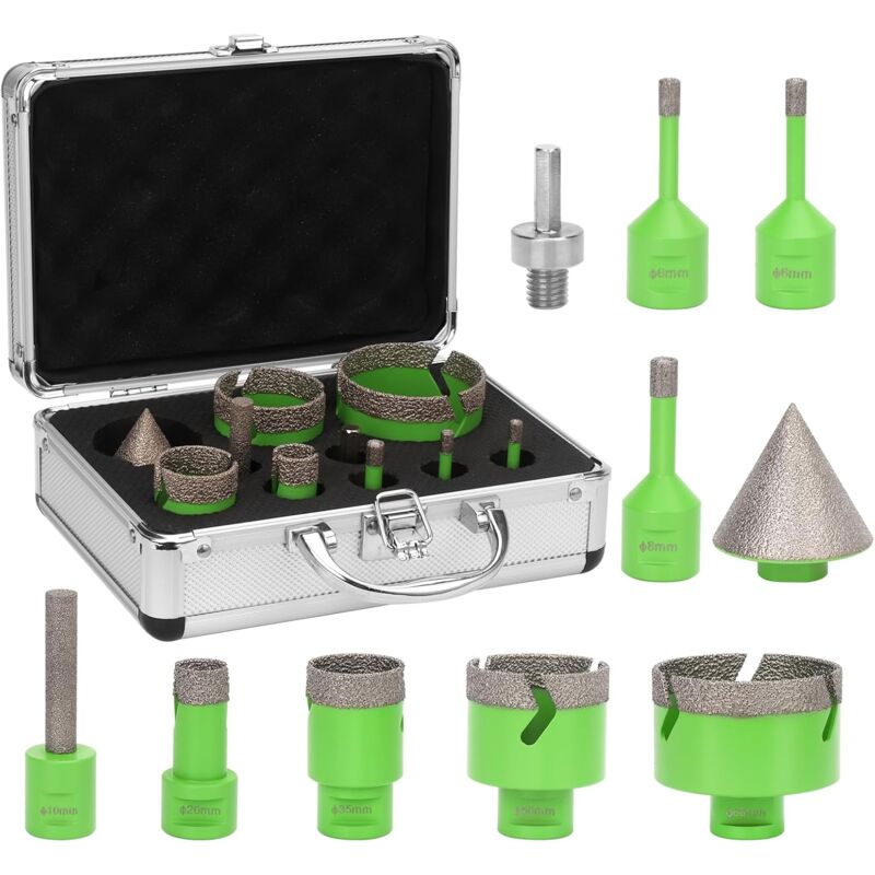 Brisunshine - Forets à Diamant M14, 6/6/8/20/35/50/68mm, Scie Cloche Diamant avec Foret à Doigt de 10mm/Foret à Chanfreiner de 50mm/Adaptateur pour
