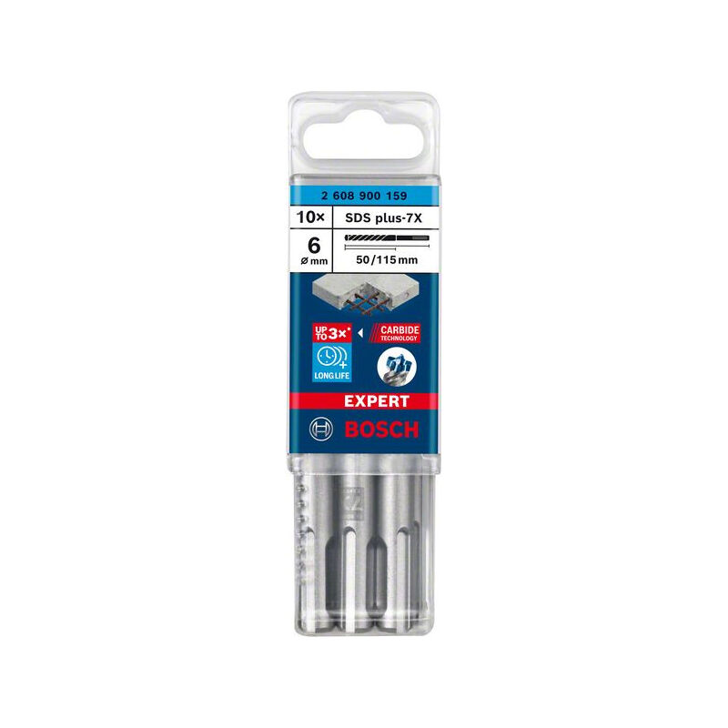Expert sds plus-7X Mèche à percussion 6 x 50 x 115 mm 10 pièces Bosch 2608900159