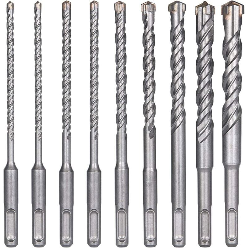 Forets à béton, 9 pièces (5 mm 16 x 160 mm), foret à percussion électrique SDS-Plus pour perceuse à percussion, forets croisés pour brique, pierre,