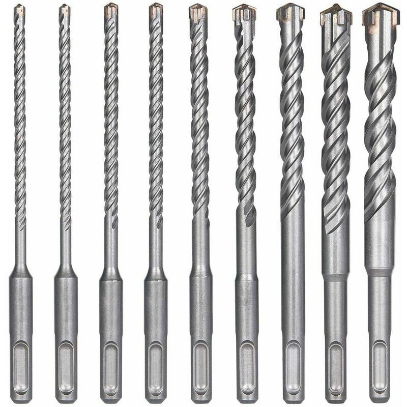 Forets à Béton, 9PCS (5 mm 16x160 mm) Foret Carrelage, Foret à Percussion électrique SDS-Plus pour Perforateur, Forets Transversaux pour Béton,