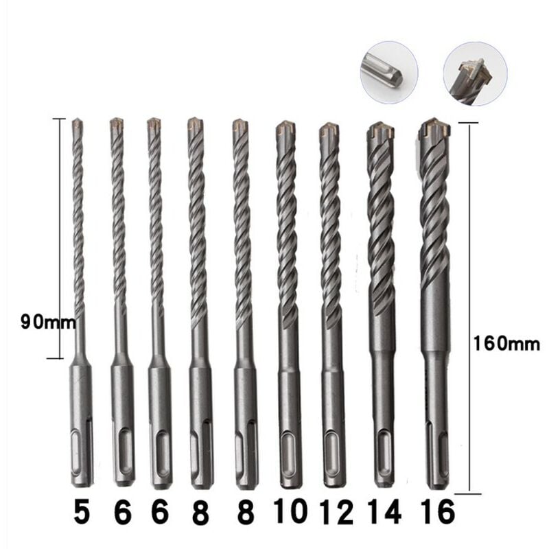 Forets à béton pour béton, 9 pièces 5 mm - 16 mm foret à percussion électrique croix