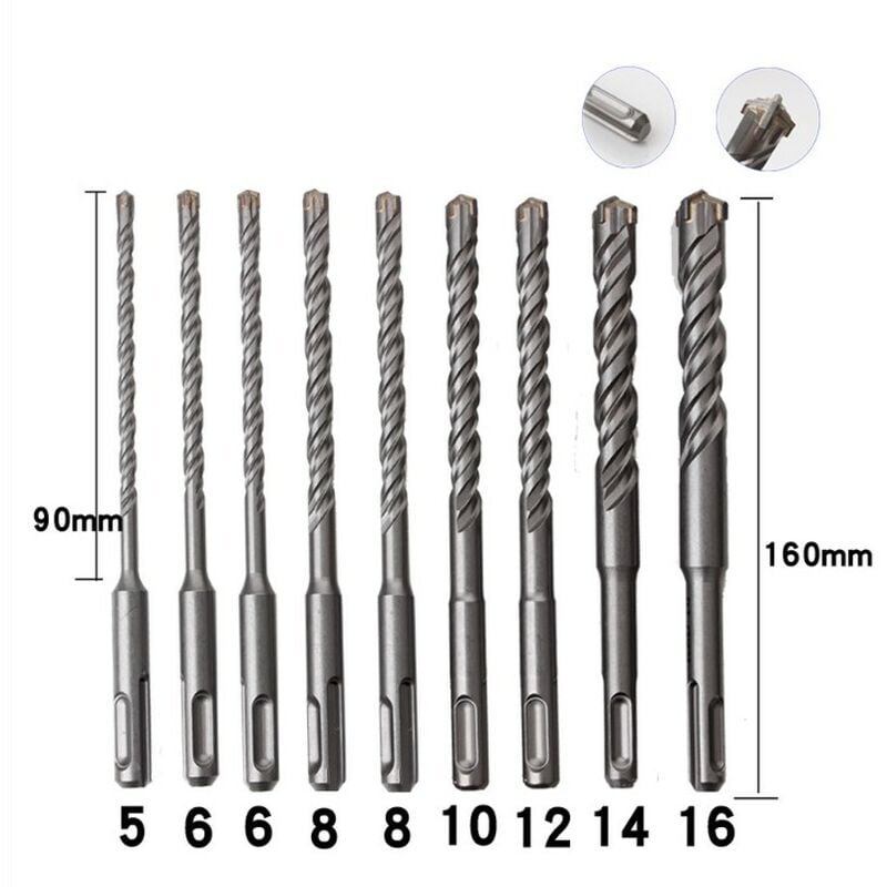 Forets à béton pour béton, 9 pièces 5 mm - 16 mm foret à percussion électrique croix