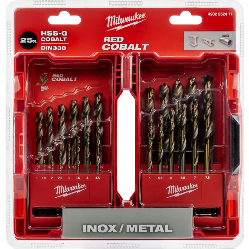 Milwaukee - Forets à métaux hss-g cobalt, cassette, 25 pcs.
